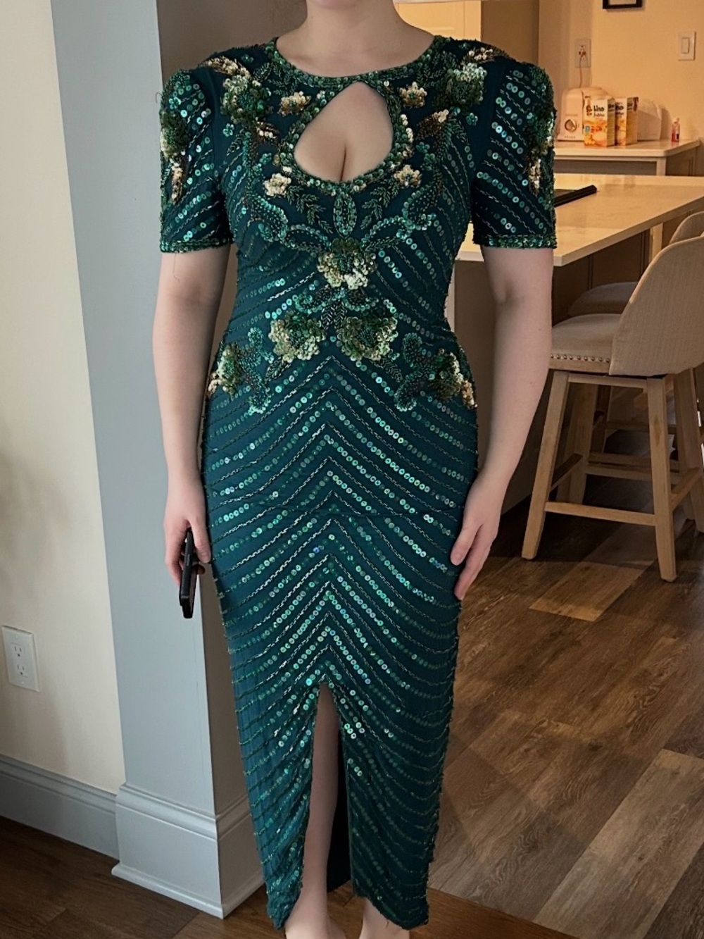 Vintage Emerald Sequin Keyhole Midi Dress